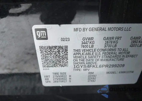 2023 Cadillac Escalade Sport из США, поврежденный, VIN 1GYS4FKL6PR299209